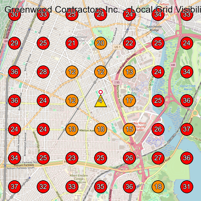 Greenwood Contractors Inc. GeoGrid visibility map for General Contractor in Bronx
